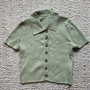 Madewell Short-Sleeved Button-Down Ribbed Knit Crop Sweater Top